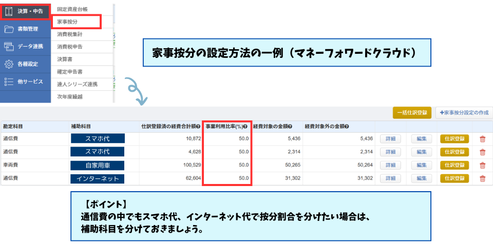 マネーフォワードでの家事按分方法