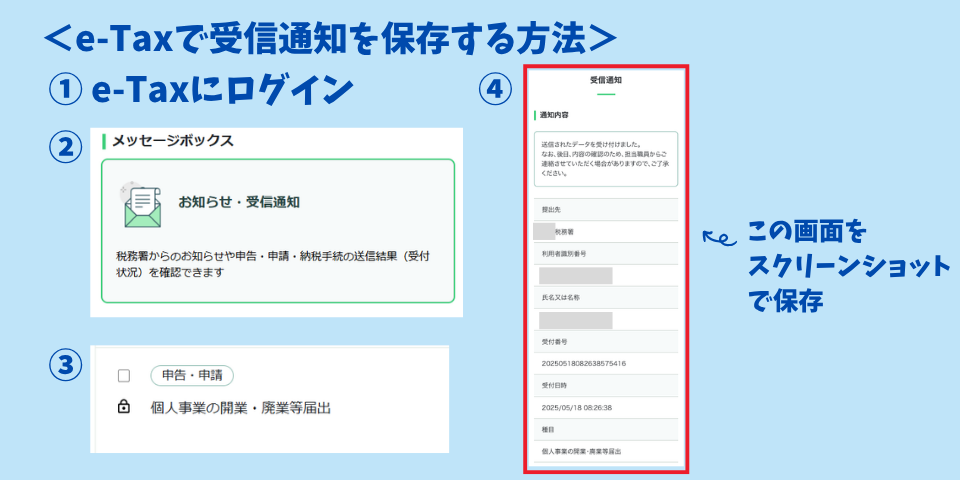 e-Taxで開業届や確定申告書のn受信通知を保存する方法
