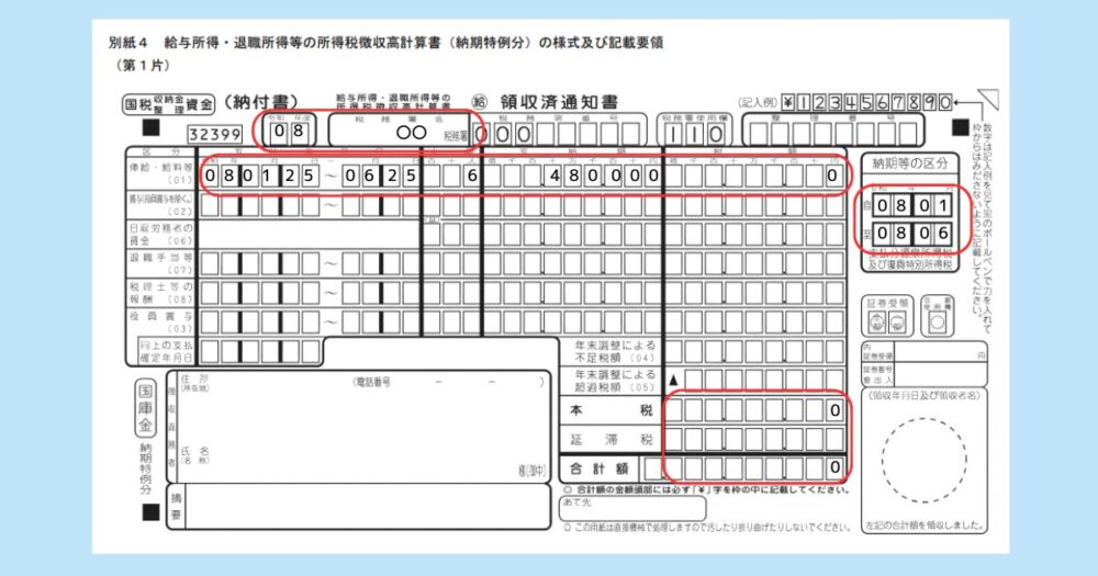 給与所得・退職所得等の所得税徴収高計算書（納期特例分）